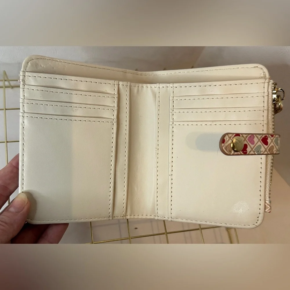 Nanette Lepore Hearts Bifold Wallet in Vegan Leather Red Pink Hearts